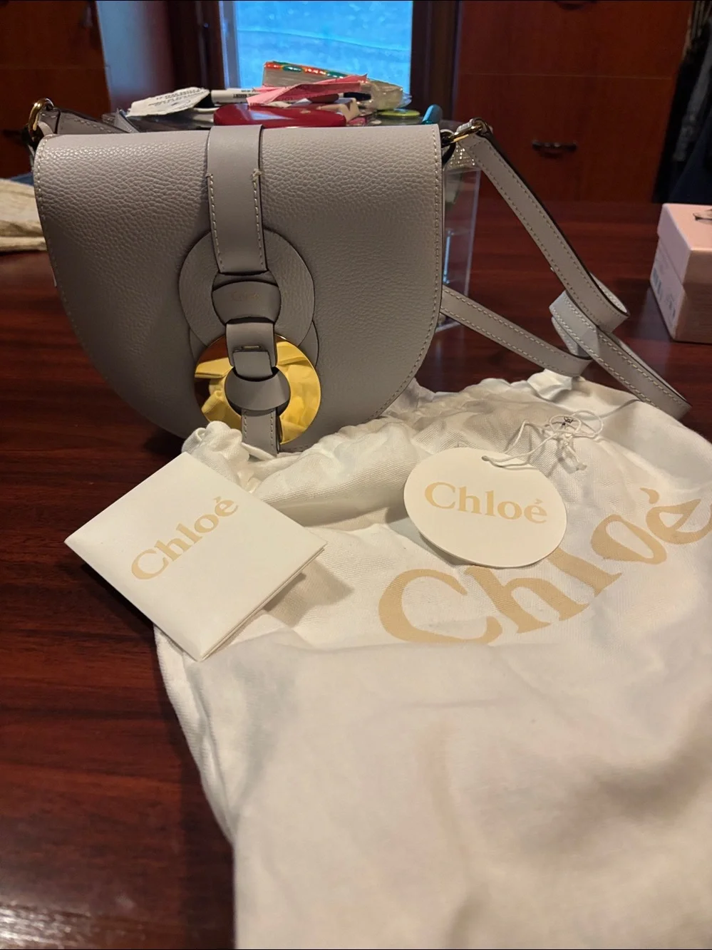 Chloe Women's Leather Shoulder Bag in Light Gray all inclusions !